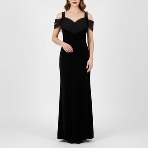 Cachet Black Velvet Mesh Halter Neck Gown Evening Formal Dress Size 10